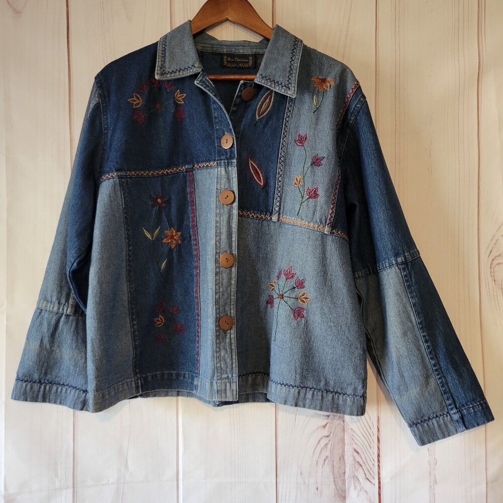 Vintage New Direction Women’s M Fall Patchwork Denim Button Down Shirt/Jacket